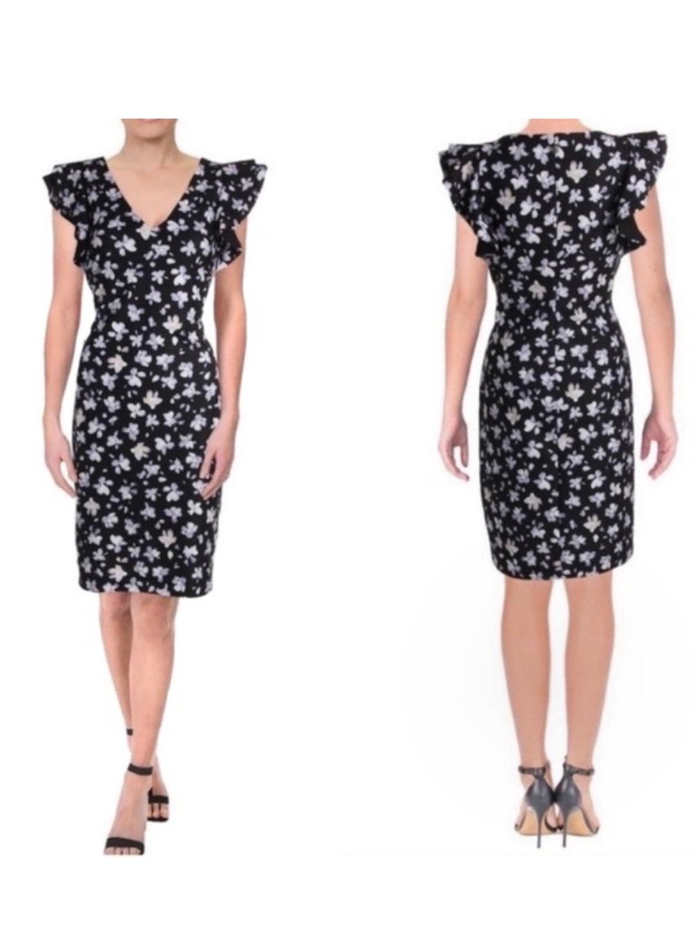 Tommy Hilfiger Black Flutter sleeve Dress with Purple Flowers